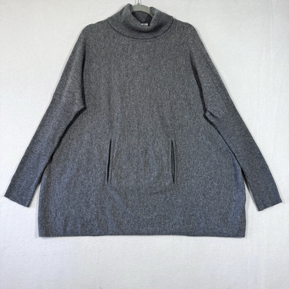 Garnet Hill Sweater Womens Small Oversized Turtleneck Wool Cashmere Pocket Grey